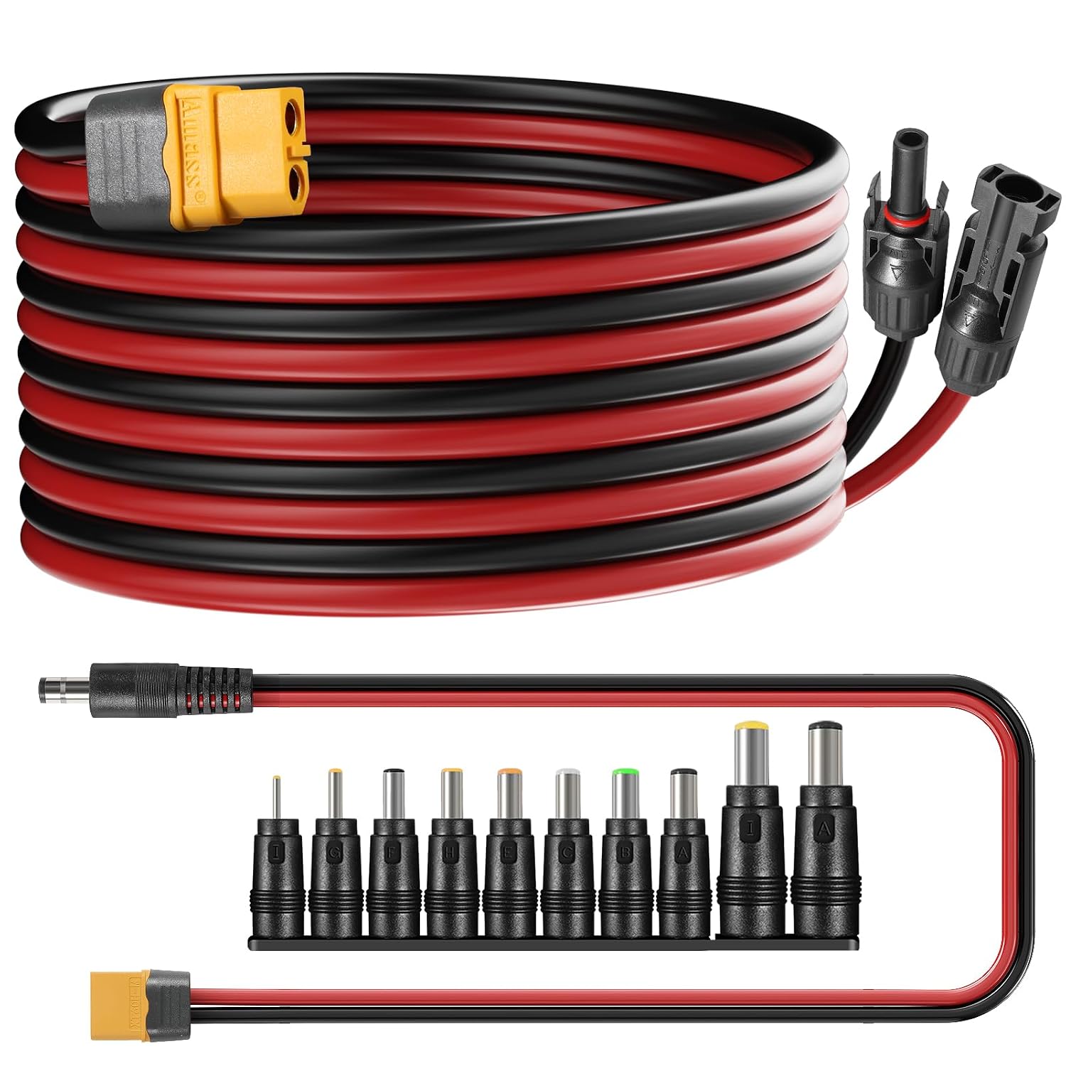 Solar Cable Mc4 Connector - 10フィート 12AWG ソーラーケーブル XT60 充電延長ケーブル、追加の10-in-1ソーラーコネクターキット（MC4 -