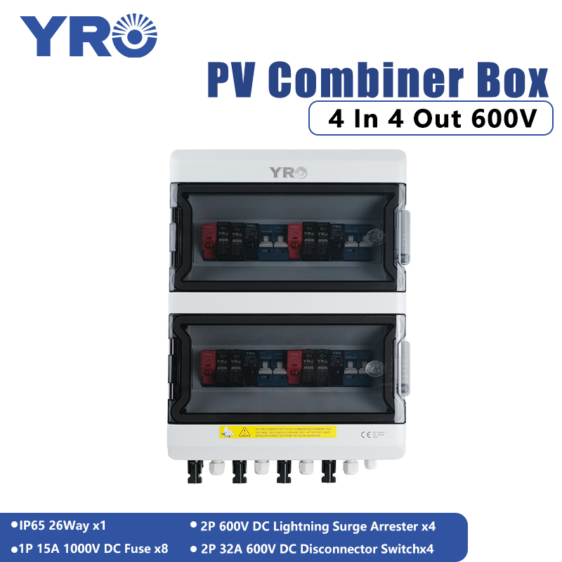 Solar Combiner Box - PVコンビナーボックス 4入力4出力 DC600V 太陽光発電 雷保護ヒューズ付き MCB
