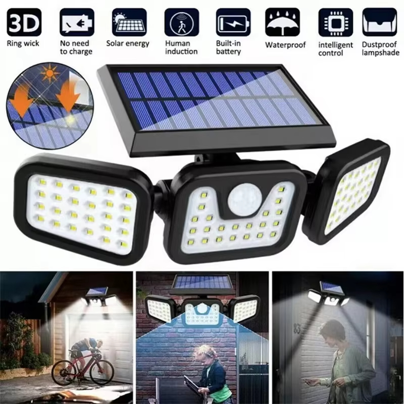 Waterproof Junction Box Solar - Led ソーラーライト屋外モーションセンサー人体検知調節可能なヘッド Ip65 防水ソーラー 3 ヘッド壁ランプガーデン