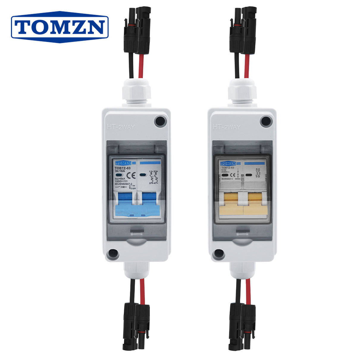 Solar Combiner Box - TOMZNソーラー太陽光発電PVコンビナーボックス（サーキットブレーカー付き）IP65 HT 2ウェイ 1入力1出力 DCマッチングワイヤー 防水ボックス
