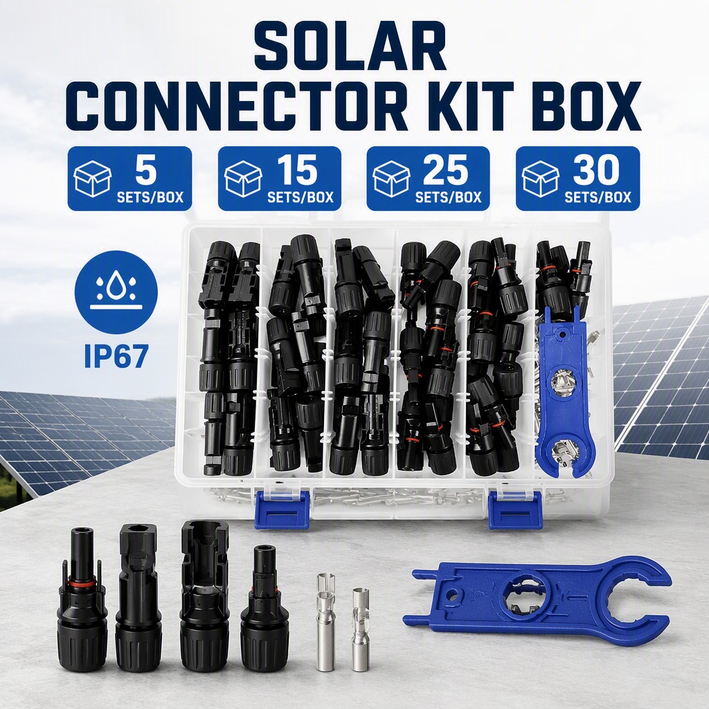 Solar Cable Mc4 Connector - 5/15/25/30セット IP67防水ソーラーコネクタ オス・メス PVケーブルプラグ 圧着ピン スパナとオーガナイザーボックス