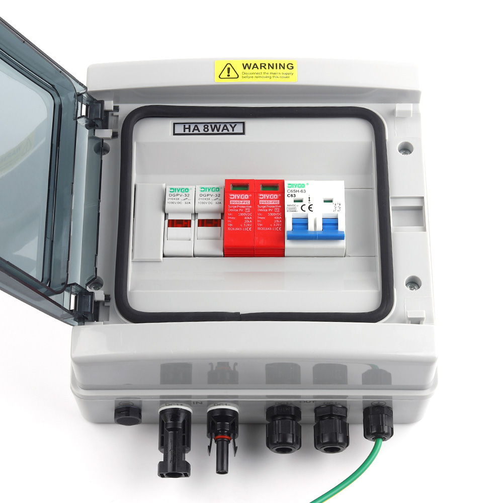 Solar Combiner Box - 500V 1入力1出力DC太陽光発電PVコンビナーボックスMCB DCヒューズSPD雷保護壁掛けIP65防水ボックス
