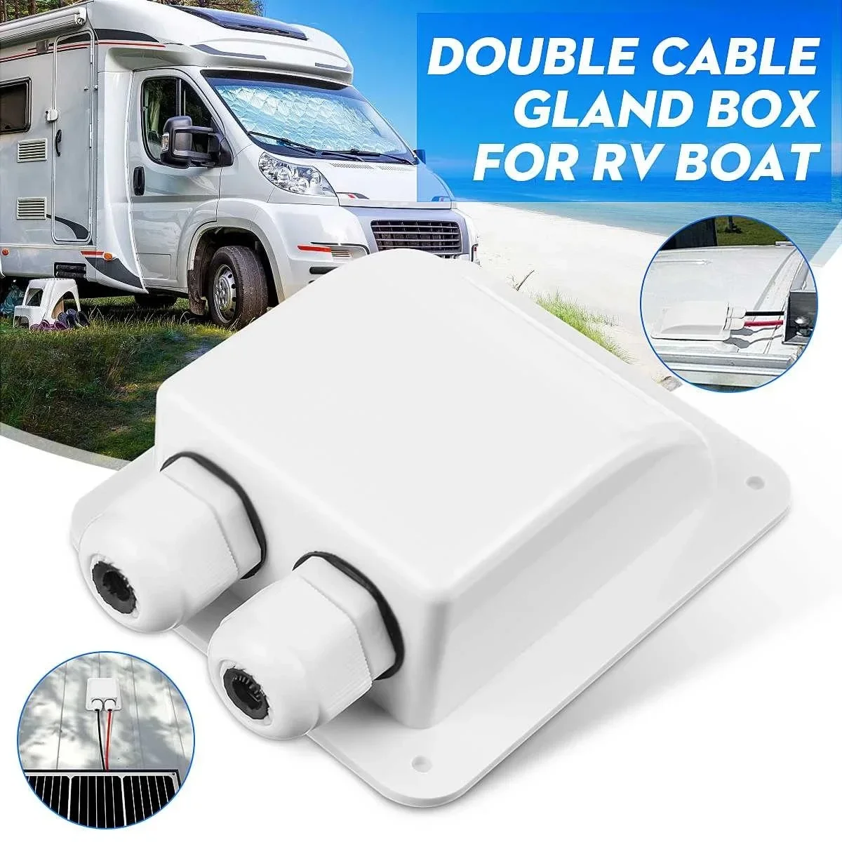 Solar Combiner Box - 防水ABSソーラーパネルケーブルエントリーグランドシーリングジャンクションボックス、RVキャラバンボートワイヤー用ダブル/シングルホール曲線コネクター
