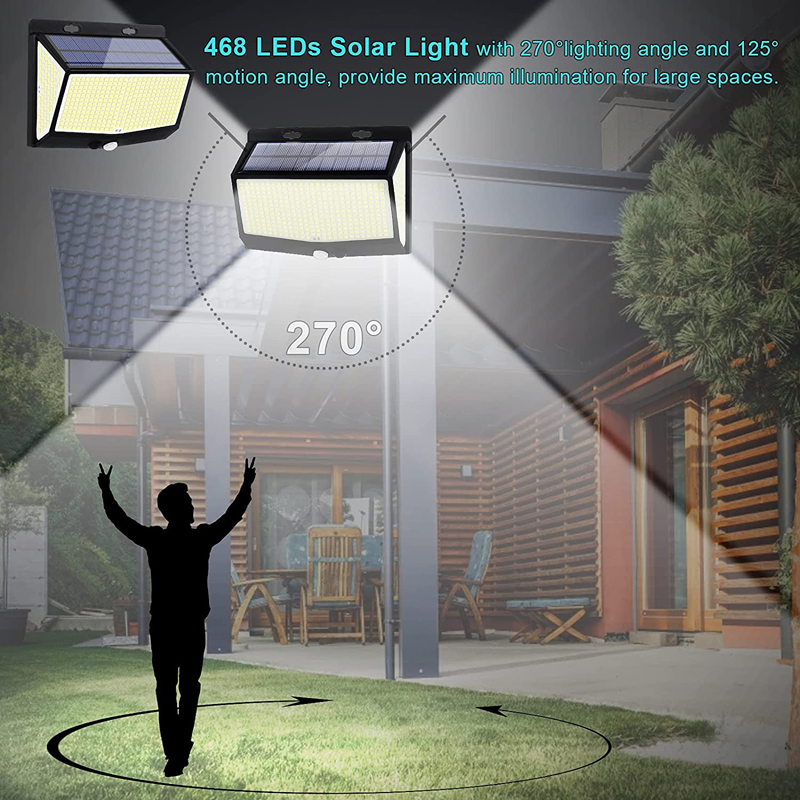 1-4個入り ソーラー式屋外壁掛けライト 468LED モー - Waterproof Junction Box Solar のレビューと価格