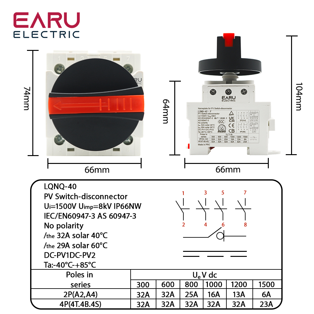 EARU 4P 32A DC 1500V 太陽光発電用回転式 - Solar Combiner Box のレビューと価格